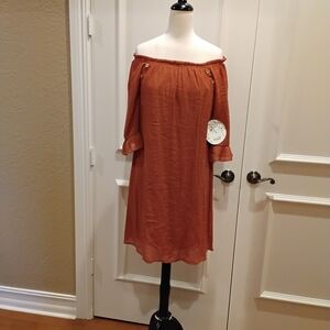 NAIF Off-Shoulder Terracotta Midi Dress